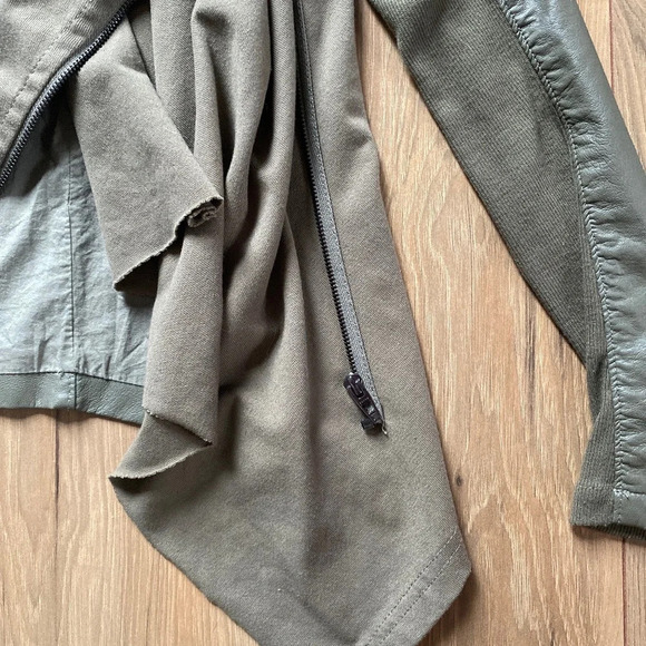 Blank NYC Draped Faux Leather Asymmetrical Jacket Olive Green S - Picture 5 of 11